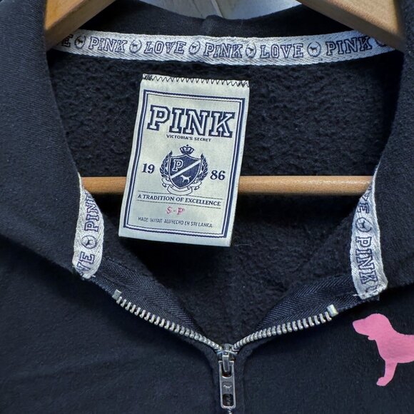 Victorias Secret Black PINK PINK PINK Hoodie Zip Zipper Sweatshirt S Small - Picture 4 of 5